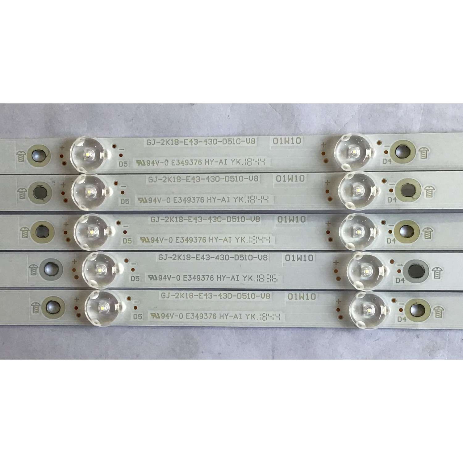 KIT DE LEDS ORIGINAL PARA TV VIZIO 5 PIEZAS / NUMERO DE PARTE GJ-2K18-E43-430-D510-V8 / 18466 / 210BZ10D0B334BH04D / EGLG5YZ2F21X / PANEL TPT430H3 -QUBN1A.K REV:SA9P0B / MODELOS E43-F1 LTMWWTLU / V436-G1 - Imagen 2