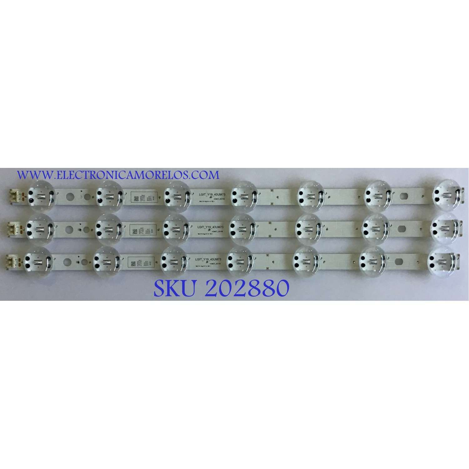 KIT DE LED'S PARA TV LG ((3 PIEZAS)) / NUMERO DE PARTE EAV64692201 / LGIT_Y19_43UM73 / 43UM73_REV08 / PANEL'S NC430DQG-ABHX1 / NC430DQG-ABHX3 / DISPLAY HV430QUB-N1D / MODELOS 43UM7300AUE / 43UM7300AUE.BUSFLJM / 43UM7300PUA / 43UM7300PUA.AUSFLJM