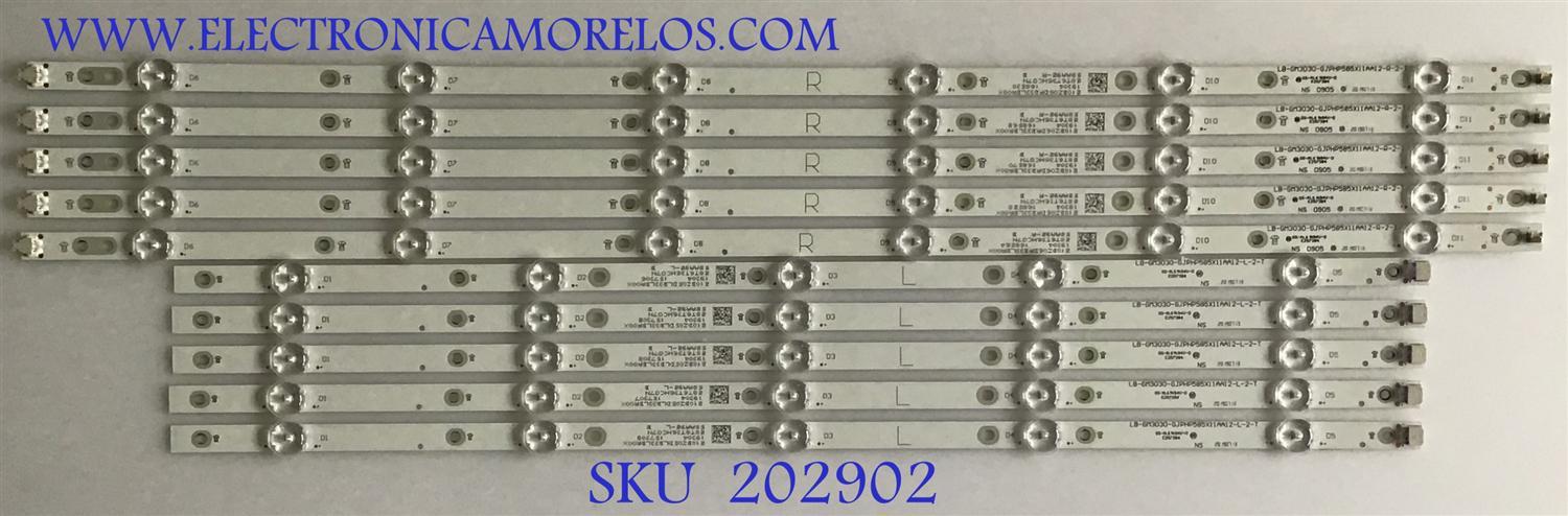 KIT DE LED'S PARA TV INSIGNIA (10 PIEZAS) / LB-GM3030-GJPHP585X11AA12 / LB-GM3030-GJPHP585X11AA12-R-2-T / LB-GM3030-GJPHP585X11AA12-L-2-T / 210BZ06DRB33LBR00X / PANEL TPT580B5-U1T01.D REV:S01B / MODELO NS-58DF620NA20