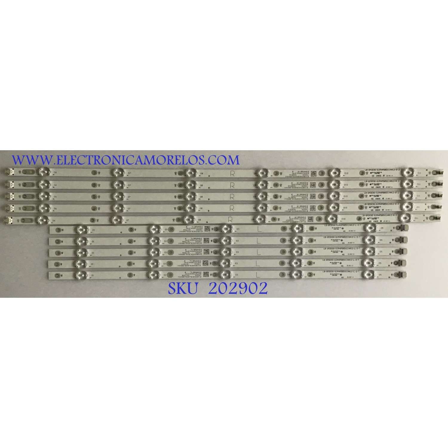 KIT DE LED'S PARA TV INSIGNIA (10 PIEZAS) / LB-GM3030-GJPHP585X11AA12 / LB-GM3030-GJPHP585X11AA12-R-2-T / LB-GM3030-GJPHP585X11AA12-L-2-T / 210BZ06DRB33LBR00X / PANEL TPT580B5-U1T01.D REV:S01B / MODELO NS-58DF620NA20