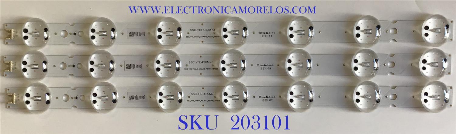 KIT DE LEDS PARA TV LG (3 PIEZAS) / EAV64755701 / SSC_Y19_TRIDENT_43UM73_REV00_181029 / SSC_Y19_43UM73 / PANEL NC430DQG-ABHX3 / MODELO 43UM7300AUE.BUSFLJM