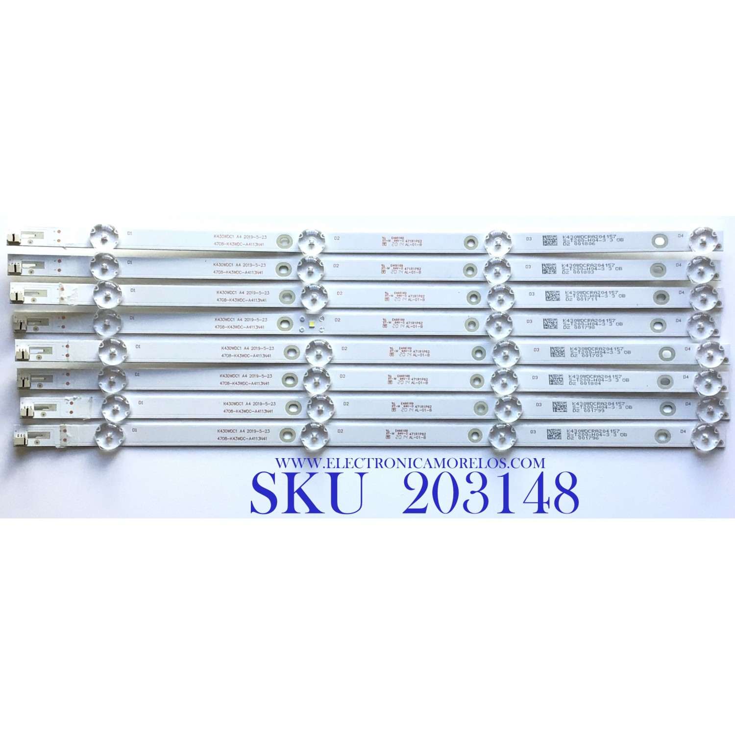 KIT DE LED'S PARA TV TOSHIBA (8 PIEZAS) / NUMERO DE PARTE  T430QCN03.0 / K430WDC1 / 4708-K43WDC-A4113N41 / 471R1P62 / K430WDCRA204 / K430WDC1  A4 / E466169 / AL-01-B / PANEL T430QCN03.0 / MODELO 43LF621U21