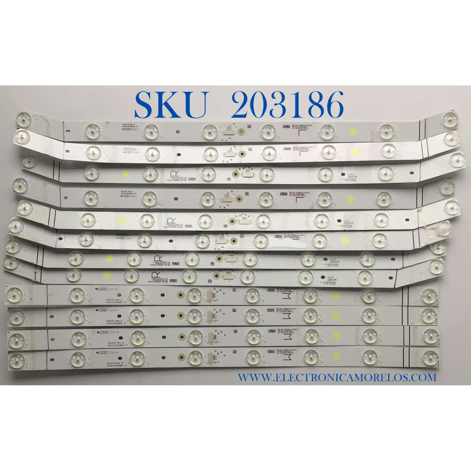 KIT DE LED'S PARA TV TCL (12 PIEZAS) / NUMERO DE PARTE 55HR330M08 / 55HR330M08B5 V4 / 55HR330M08C5 V4 / 55HR330M08A5 V4 / 4C-LB5508-HR11J / 4C-LB5508-HR08J / 4C-LB5508-HR12J / PANEL LVU550NDJL CD9W00 / MODELO 55S535