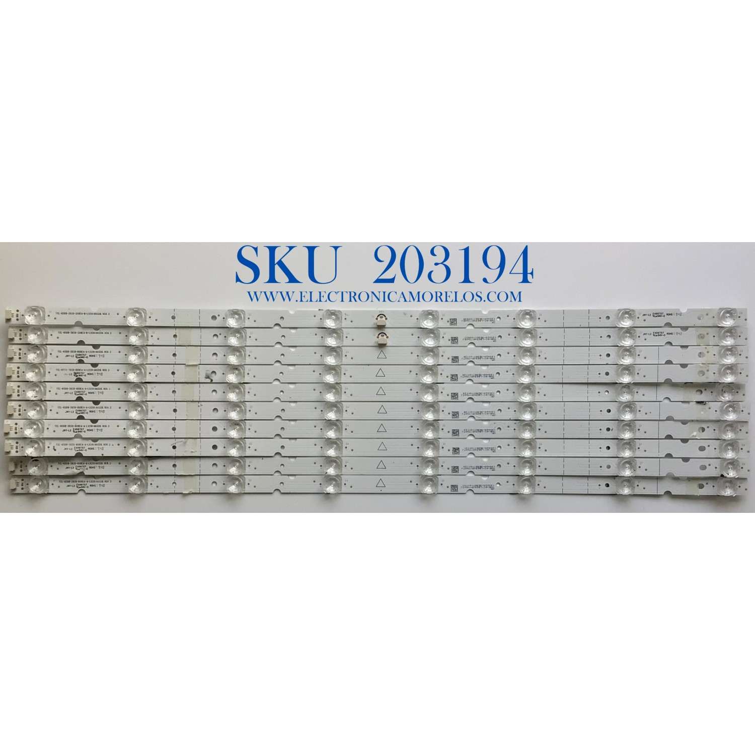 KIT DE LED'S PARA TV TCL (10 PIEZAS) / NUMERO DE PARTE TCL-65D8-3030-8X8EA / TCL-65D8-3030-8X8EA-A-LX20190328.VER.2 / 4C-LB6508-YH / PANEL LVU650NEBL CD9W10 / MODELOS 65S525 / 65S4