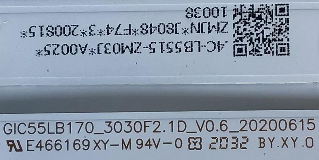 KIT DE LED'S PARA TV TCL (2 PIEZAS) / NUMERO DE PARTE GIC55LB170_3030F2.1D_V0.6_20200615 / GIC55LB170_3030F2.1D_V0.7_20200709 / 4C-LB5515-ZM03J / 4C-LB5515-ZM02J / ZMJN*J8048*F74*3*200815* / PANEL LVU550NDEL / MODELO 55S434 / 55S31 - Imagen 3