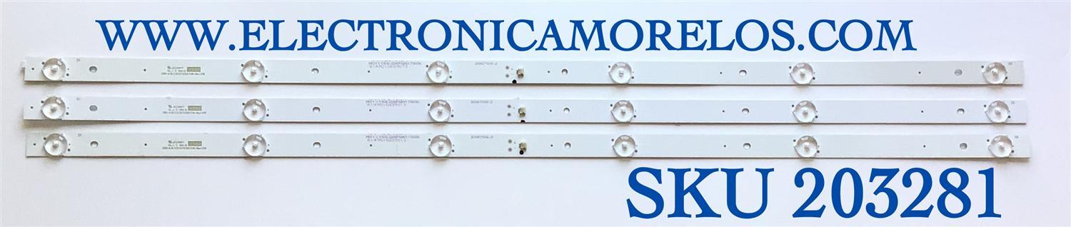 KIT DE LED'S PARA TV ELEMENT (3 PIEZAS) / NUMERO DE PARTE CRH-K38.53030T030675W / CRH-K38.53030T030675W-REV1.6W / M01Y158J26PQR1780K / 208708.2 / PANEL CN385CN7520 / MODELO ELSW3917BF