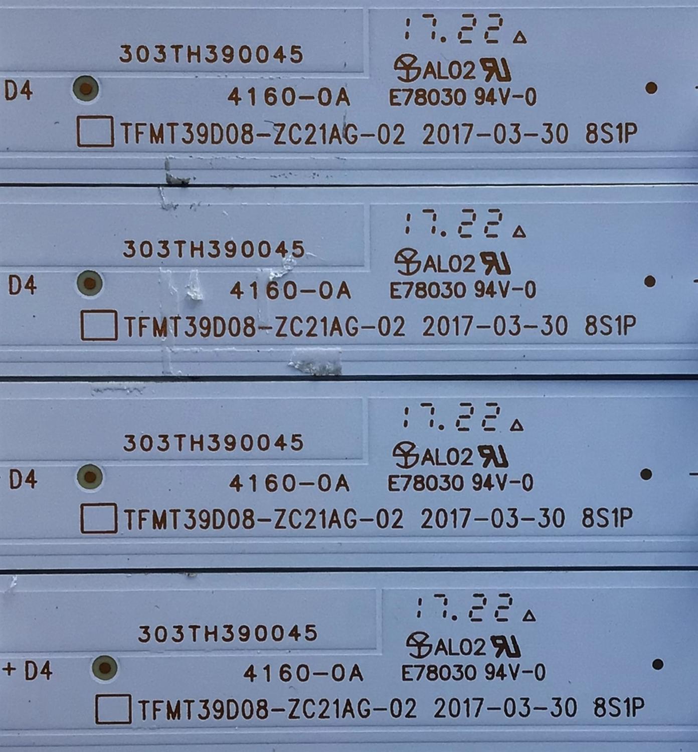 KIT DE LED'S PARA TV ELEMENT (4 PIEZAS) / NUMERO DE PARTE 303TH390045 / TFMT39D08-ZC21AG-02 / TH390M15 / 112600033 / PANEL T390DXB(P)-(DLED) / MODELO ELEFW3916 - Imagen 4