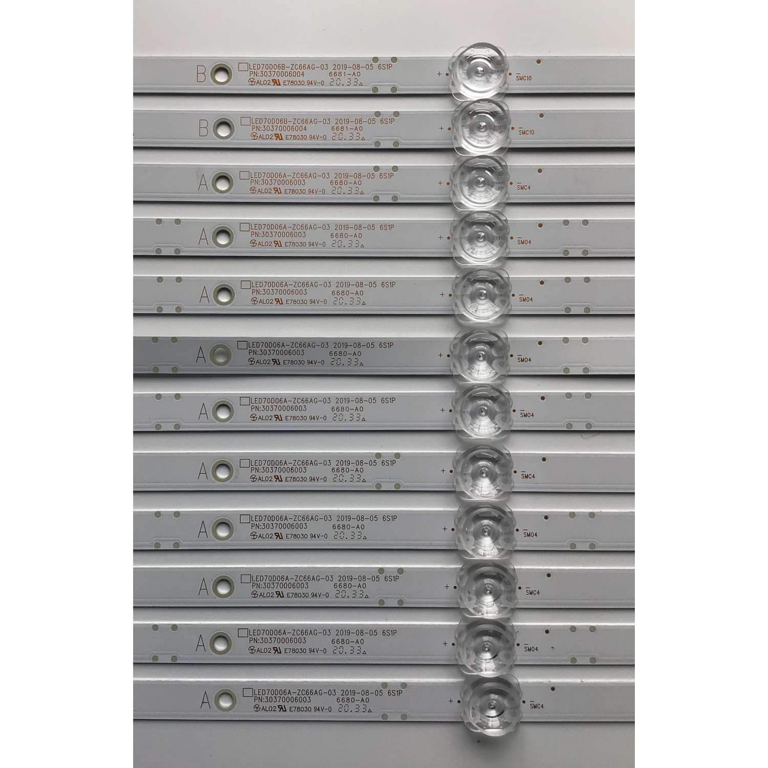 KIT DE LED'S PARA TV ONN / JVC (12 PIEZAS) / NUMERO DE PARTE 30370006003 / 30370006004 / LED70D06A-ZC66AG-03 / LED70D06B-ZC66AG-03 / E78030 / PANEL JE695REHB9L / MODELOS 100012588 / LT-70MAW795 - Imagen 2