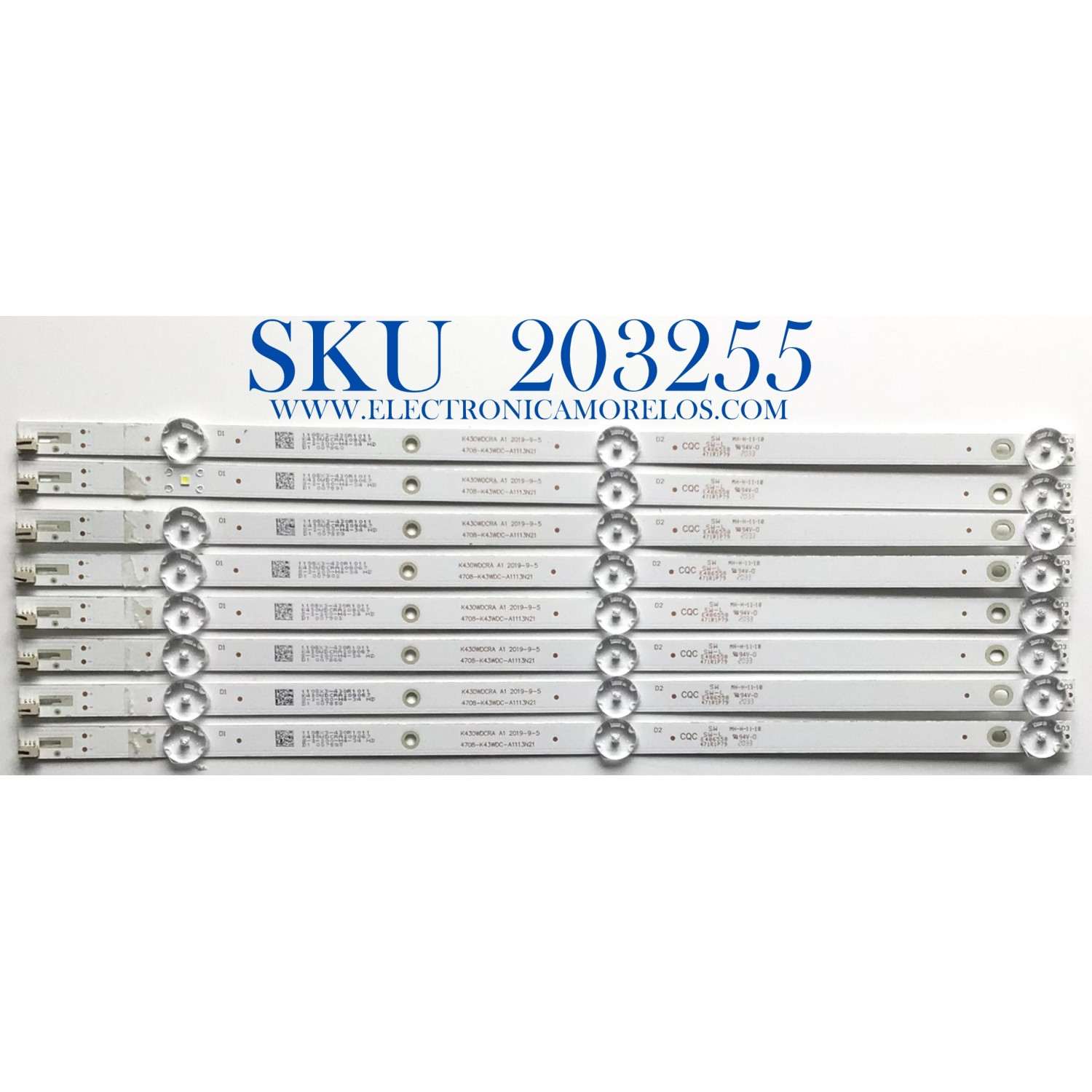 KIT DE LED'S PARA TV TOSHIBA (8 PIEZAS) / NUMERO DE PARTE 4708-K34WDC-A1113N21 / K430WDCRA A1 / 471R1P79 / PANEL K430WDCRA-VA250A6 / MODELO 43LF421U21