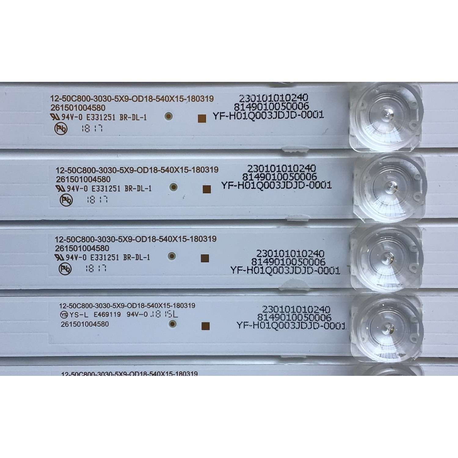 KIT DE LED'S PARA TV ELEMENT (9 PIEZAS) / NUMERO DE PARTE 261501004580 / 12-50C800-3030-5X9-0D18-540X15-180319 / YF-H01Q003JDJD-0001 / 230101010240 / PANEL CN500NC050 / MODELO E2SW5018 - Imagen 3
