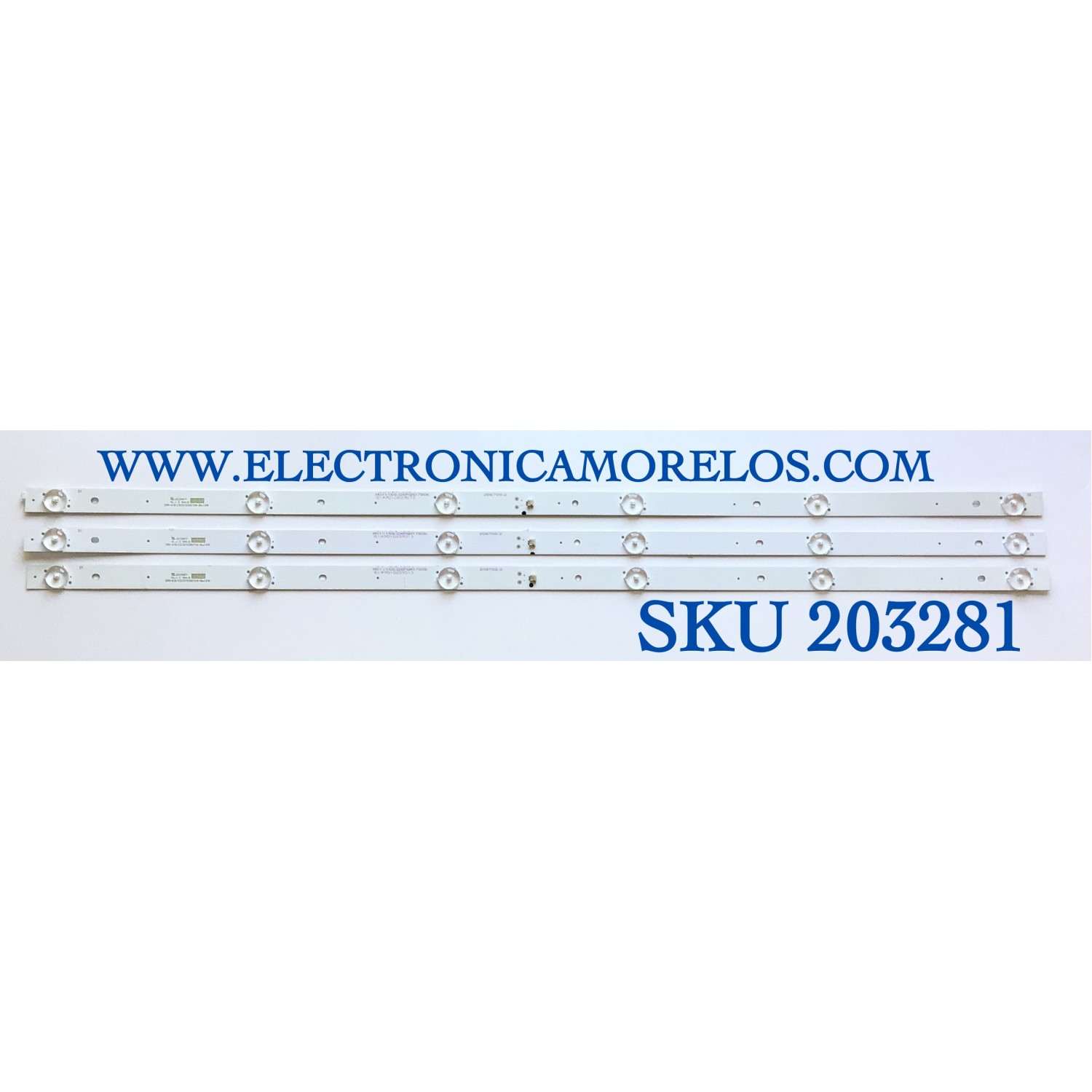 KIT DE LED'S PARA TV ELEMENT (3 PIEZAS) / NUMERO DE PARTE CRH-K38.53030T030675W / CRH-K38.53030T030675W-REV1.6W / M01Y158J26PQR1780K / 208708.2 / PANEL CN385CN7520 / MODELO ELSW3917BF