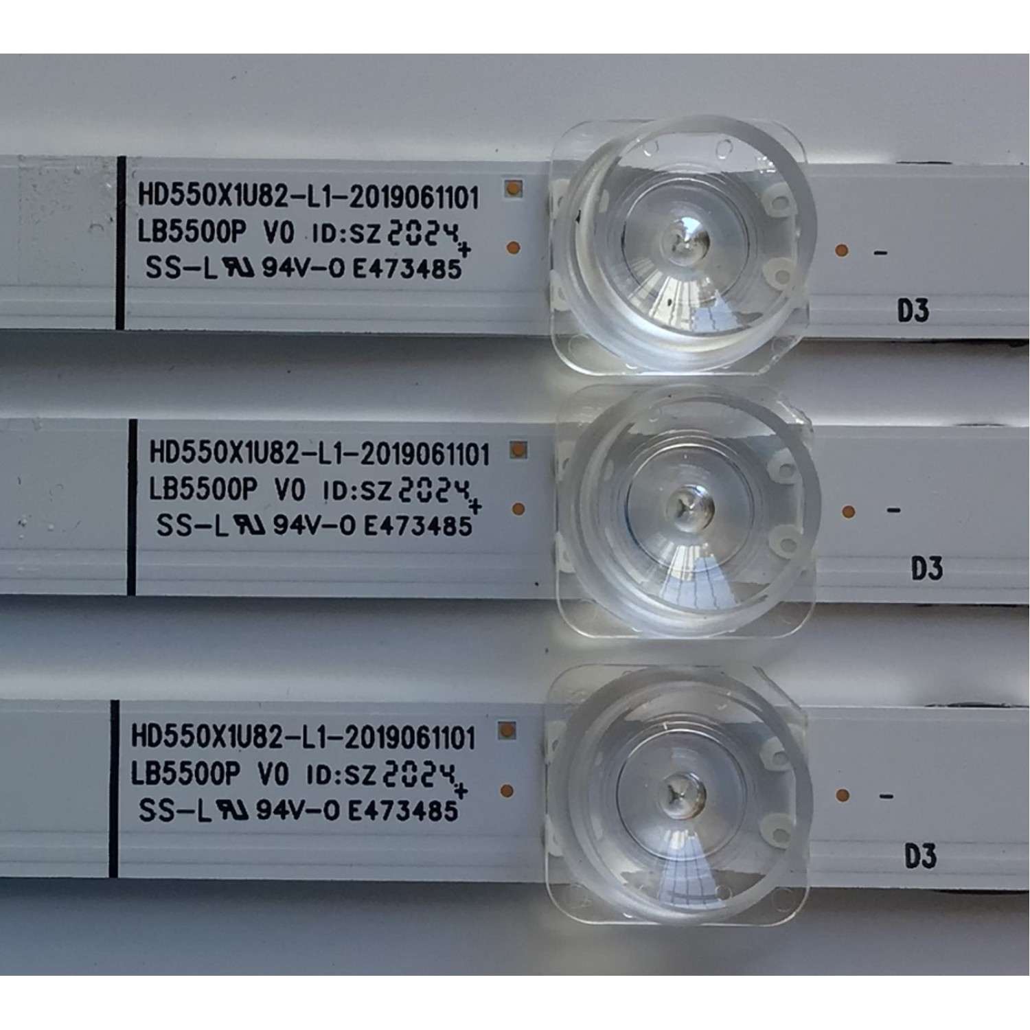 KIT DE LEDS PARA TV HISENSE ORIGINAL 3 PIEZAS / NUMERO DE PARTE LB5500P / LB5500P V0 / HD550X1U82-L1-2019061101 / PANEL HD550X1U84-T0L4\S1\GM\ROH / MODELOS 55R6090G5 / 55R6040G / 55R6E - Imagen 4