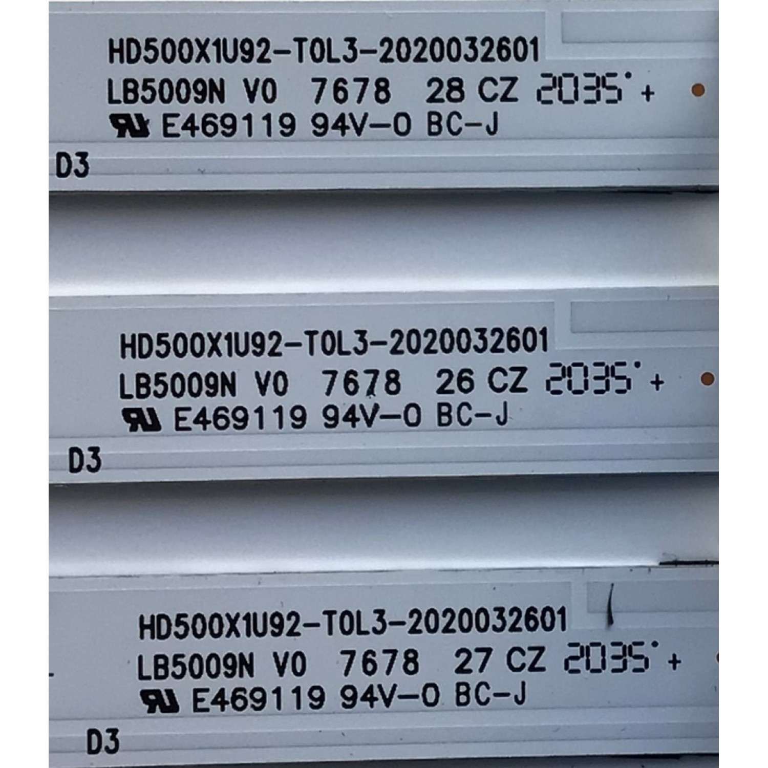 KIT DE LED'S PARA TV HISENSE (3 PIEZAS) / NUMERO DE PARTE LB5009N / LB5009N V0 / HD500X1U92-T0L3-2020032601 / PANEL HD500X1U92-T0L3/S0/GM/R0H / MODELO 50R6090G5 - Imagen 4