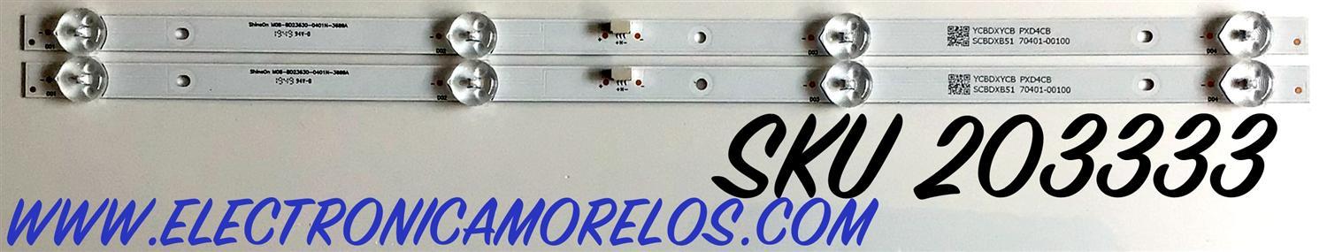 KIT DE LED'S PARA TV INSIGNIA (2 PIEZAS) / NUMERO DE PARTE M08-BD23630-0401N-3689A / YCBDXYCB / PXD4CB / SCBDX51 / 70401-001005 / PANEL BOEI236WX1 / MODELO NS-24D310NA19 / NS-24D310NA21