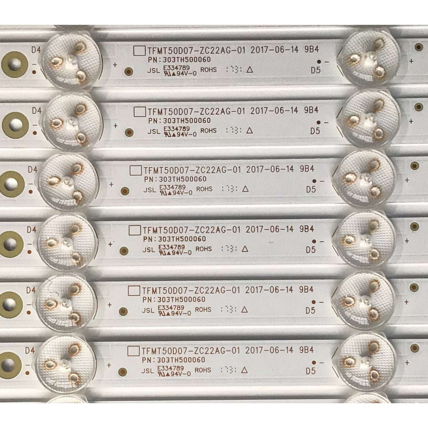 KIT DE LED'S PARA TV ELEMENT (12 PIEZAS) / NUMERO DE PARTE 303TH500060 / TFMT50D07-ZC22AG-01 / TH500M34 / PANEL T500-0UK-DLED / MODELO EL4KAMZ5017T - Imagen 3