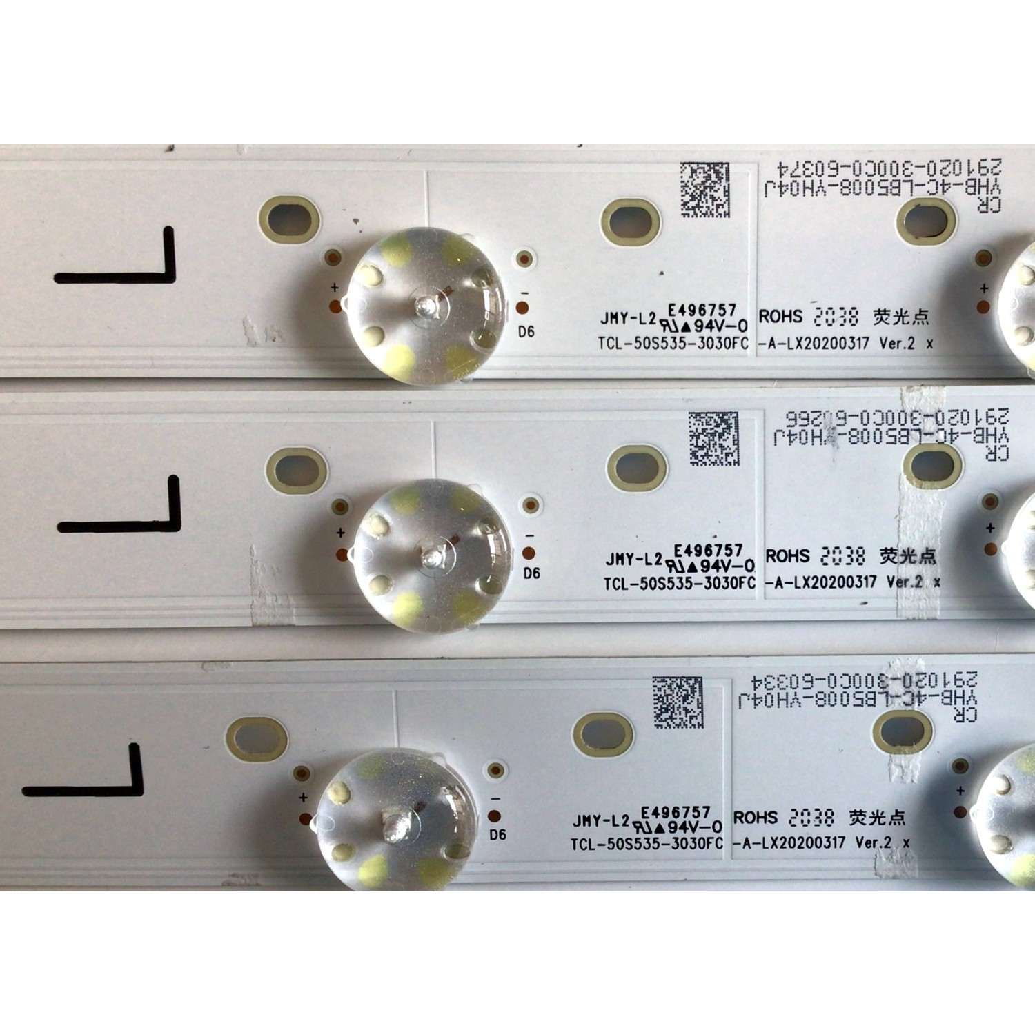 KIT DE LED'S PARA TV TCL (10 PIEZAS) / NUMERO DE PARTE TCL-50S535-3030FC / TCL-50S535-3030FC-C-LX20200317 / TCL-50S535-3030FC-B-LX20200317 / TCL-50S535-3030FC-A-LX20200317 / YHB-4C-LB5008-YH / PANEL LVU500NDL / MODELO 50S535 - Imagen 2