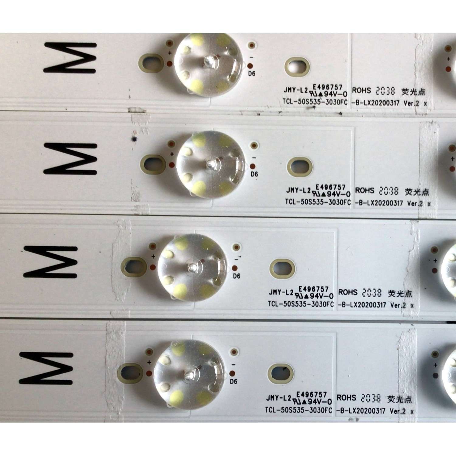 KIT DE LED'S PARA TV TCL (10 PIEZAS) / NUMERO DE PARTE TCL-50S535-3030FC / TCL-50S535-3030FC-C-LX20200317 / TCL-50S535-3030FC-B-LX20200317 / TCL-50S535-3030FC-A-LX20200317 / YHB-4C-LB5008-YH / PANEL LVU500NDL / MODELO 50S535 - Imagen 3