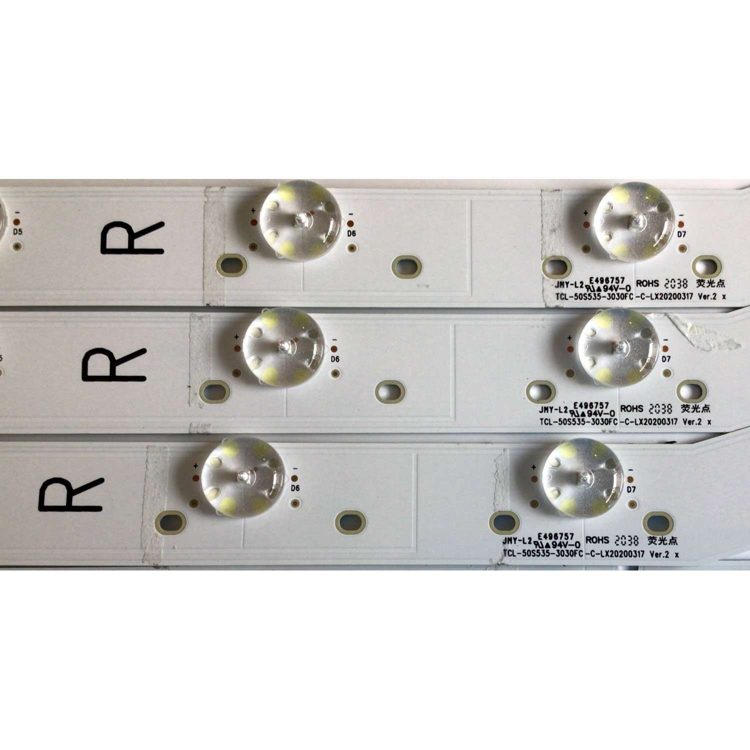 KIT DE LED'S PARA TV TCL (10 PIEZAS) / NUMERO DE PARTE TCL-50S535-3030FC / TCL-50S535-3030FC-C-LX20200317 / TCL-50S535-3030FC-B-LX20200317 / TCL-50S535-3030FC-A-LX20200317 / YHB-4C-LB5008-YH / PANEL LVU500NDL / MODELO 50S535 - Imagen 4