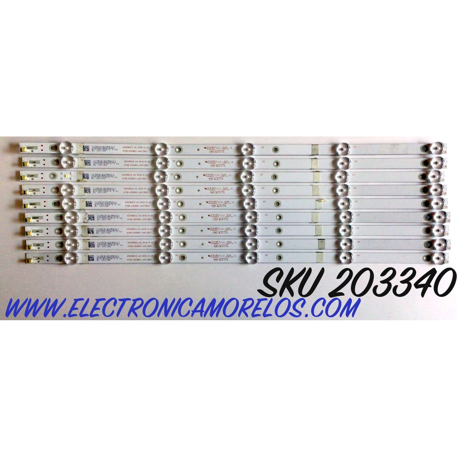KIT DE LEDS PARA TV TOSHIBA ORIGINAL 9 PIEZAS / NUMERO DE PARTE K500WDC2 A4 / 4708-K50WDC-A4113N01 / 471R1P53 / 1109X5-500R4021 / K500WDCRA 20C398 / ROHS 25871A / PANEL T500QVN03.7 / MODELO 50LF621U21 / PN50951-22U