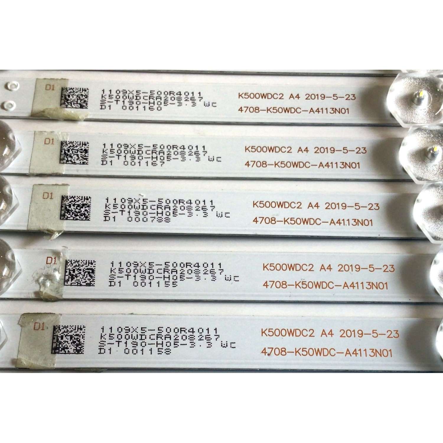 KIT DE LEDS PARA TV TOSHIBA ORIGINAL 9 PIEZAS / NUMERO DE PARTE K500WDC2 A4 / 4708-K50WDC-A4113N01 / 471R1P53 / 1109X5-500R4021 / K500WDCRA 20C398 / ROHS 25871A / PANEL T500QVN03.7 / MODELO 50LF621U21 / PN50951-22U - Imagen 4
