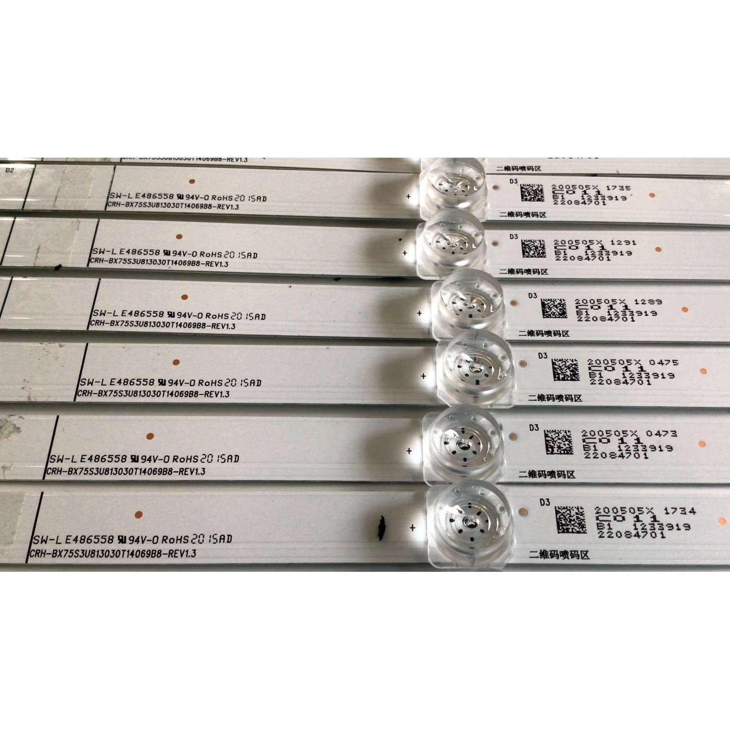 KIT DE LED'S PARA TV HISENSE (14 PIEZAS) / NUMERO DE PARTE SVH750A76 / CRH-BX75S3U813030T14069B8-REV1.3 / HD750S3U81-TAB1 / LE486558 / 2019103001 / PANEL HD750S3U72-TAB1\S2\GM\ROH / HV750QUB-F90 MODELOS 75H6570G / 75R6E3 - Imagen 2