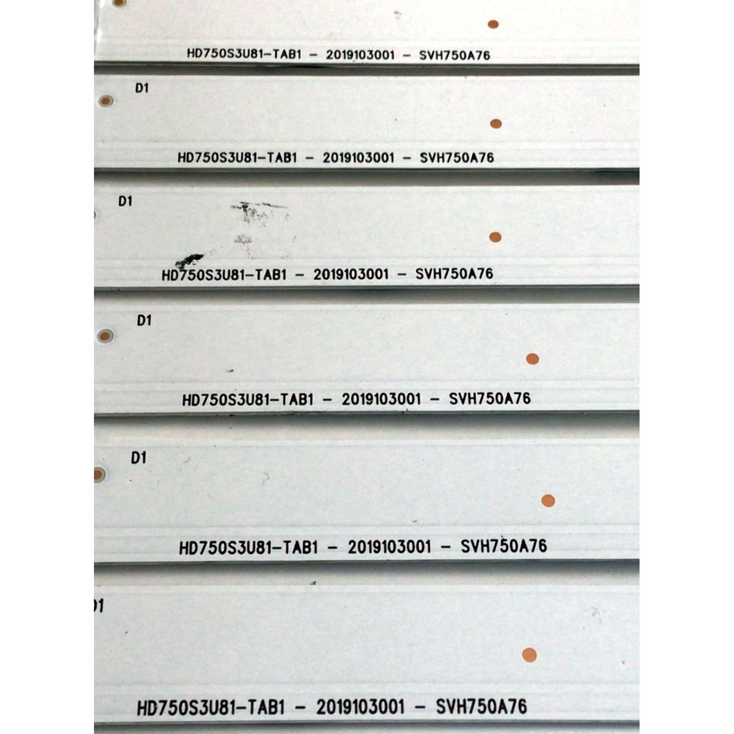 KIT DE LED'S PARA TV HISENSE (14 PIEZAS) / NUMERO DE PARTE SVH750A76 / CRH-BX75S3U813030T14069B8-REV1.3 / HD750S3U81-TAB1 / LE486558 / 2019103001 / PANEL HD750S3U72-TAB1\S2\GM\ROH / HV750QUB-F90 MODELOS 75H6570G / 75R6E3 - Imagen 3