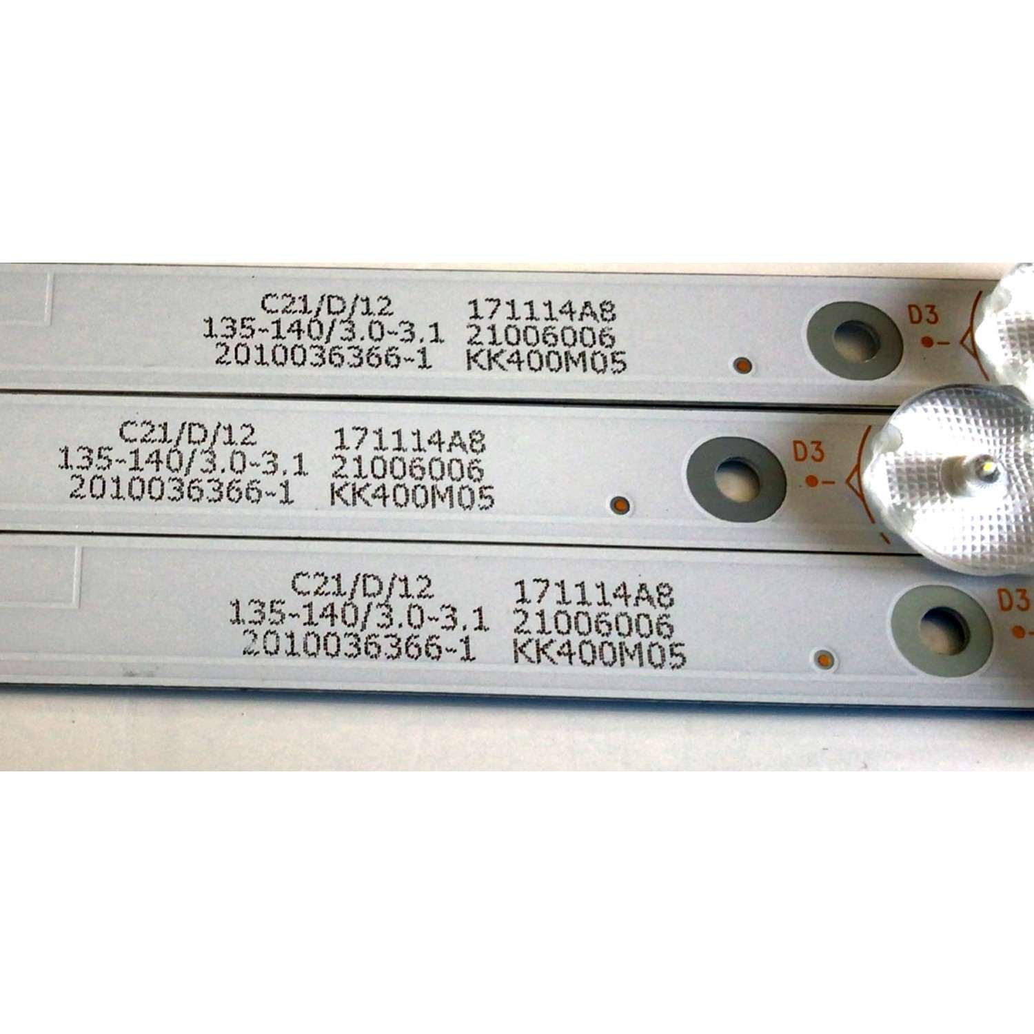 KIT DE LED'S PARA TV  ELEMENT (3 PIEZAS) / NUMERO DE PARTE 303KK400033 / KSKK40D08-ZC22AG-03 / KK400M05 / PANEL MD4012YTSF / MODELOS ELFW4017BF / ELST4017 J7G5M - Imagen 3