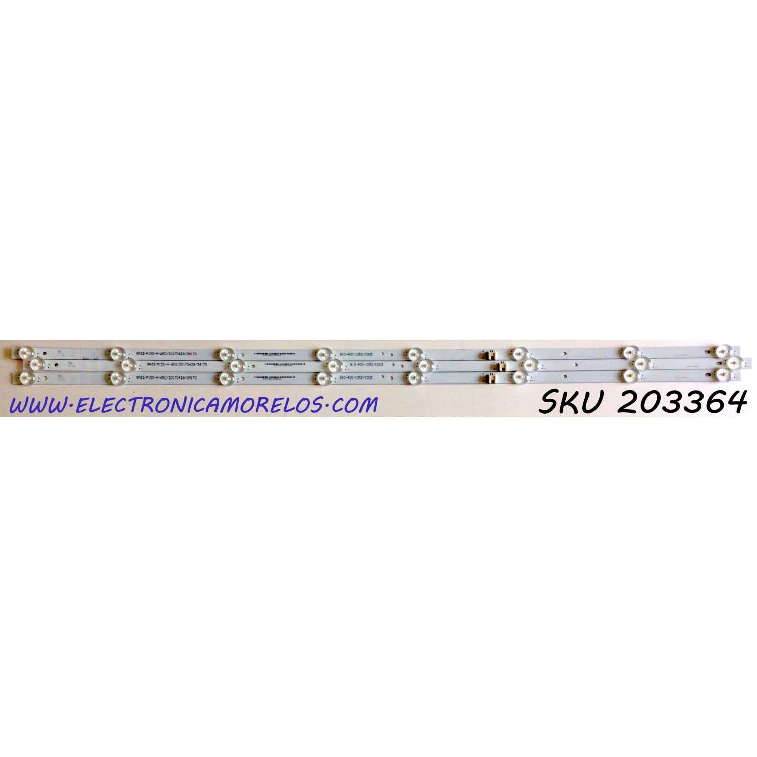KIT DE LED'S PARA TV ELEMENT (3 PIEZAS) / NUMERO DE PARTE B-CNCF40D902 / 910-400-1052 / C003 / BA22-M150-H-W50/201/20170428/34170 / 4413U47D / PANEL T400-V35-DLED / MODELOS ELFW4017 / ELFW4017 C7F1M0