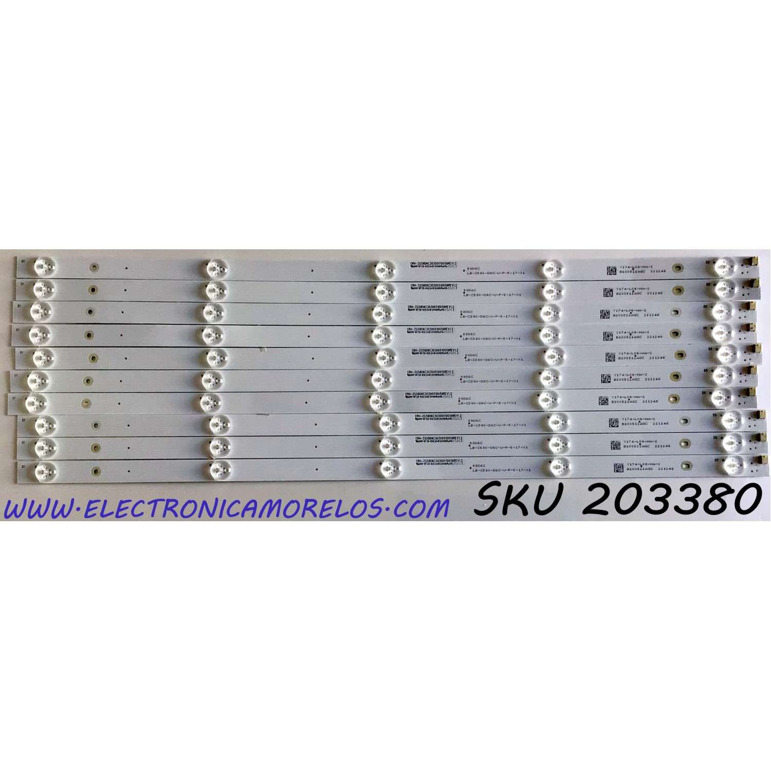 KIT DE LED'S PARA TV ONN·ROKU TV (10 PIEZAS) / NUMERO DE PARTE ZG58D6C30300510056 / CRH-ZG58D6C30300510056REV1.2 / LB-C580-D6C-U-P-5-17-X1 / 58D6C / B200522AGC / Y174-L06-HA-2 / PANEL C580Y19-D6 / MODELO 100018971 (58)