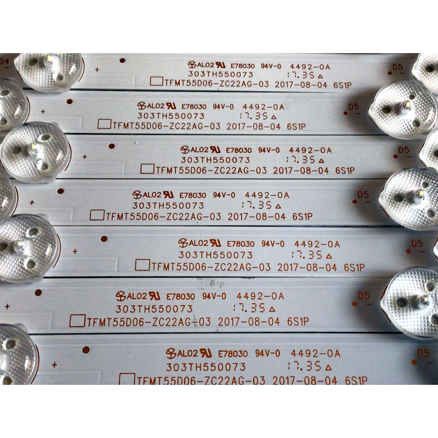KIT DE LED'S PARA TV ELEMENT (10 PIEZAS) / NUMERO DE PARTE 303TH550073 / TFMT55D06-ZC22AG-03 / TH550M25 / 112600111 / PANEL T550-V35-DLED / MODELO E4J5517BF - Imagen 3