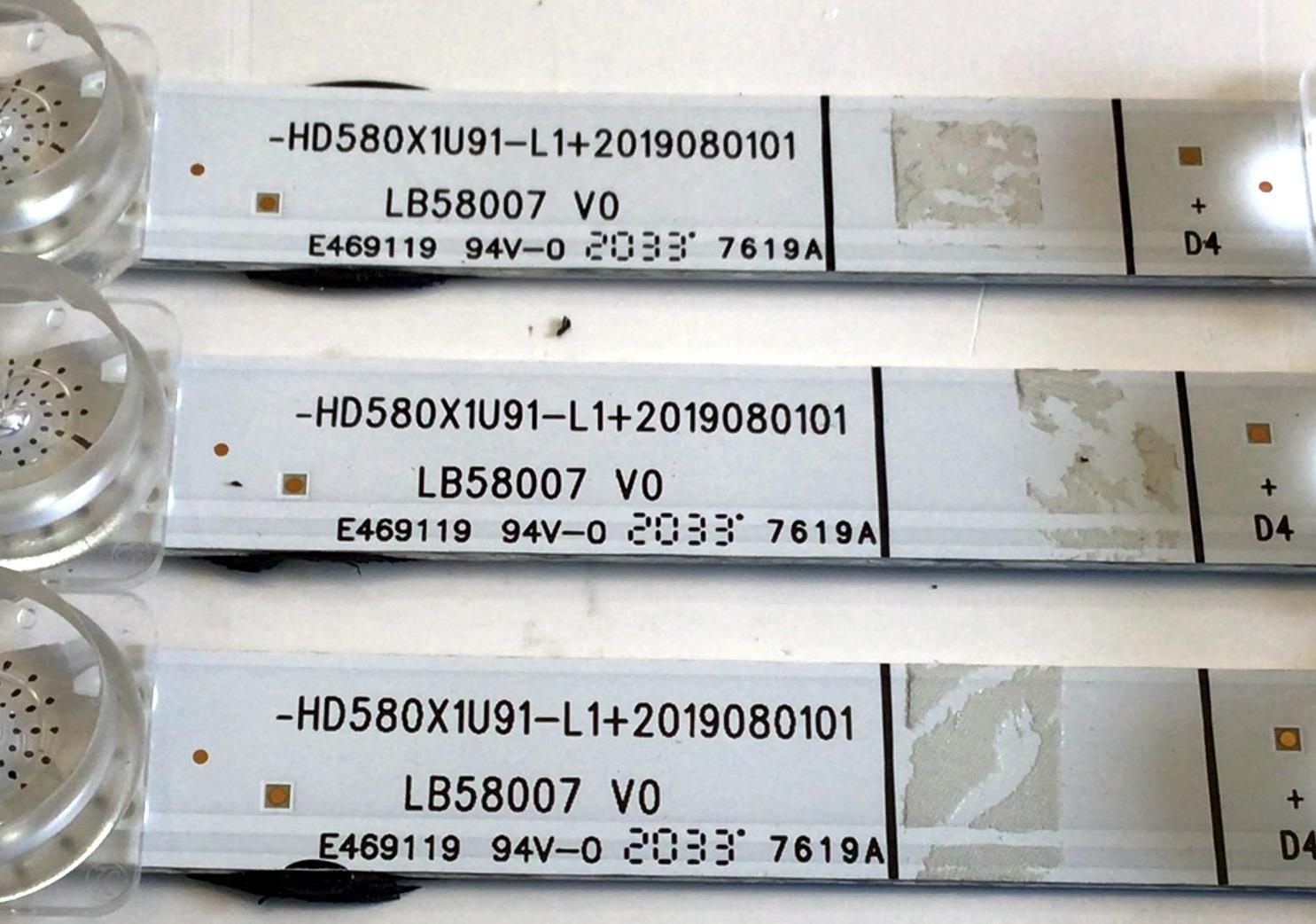 KIT DE LEDS PARA TV HISENSE ORIGINAL 3 PIEZAS / NUMERO DE PARTE LB58007 V0 / HD580X1U91-L1 / 2019080101 / 1234685 / 00965 / PANELS HD580X1U91-L1 / CV580U1-F01 / CV580U1-T01 / MODELOS 58R6E3 / 58H6500G - Imagen 3