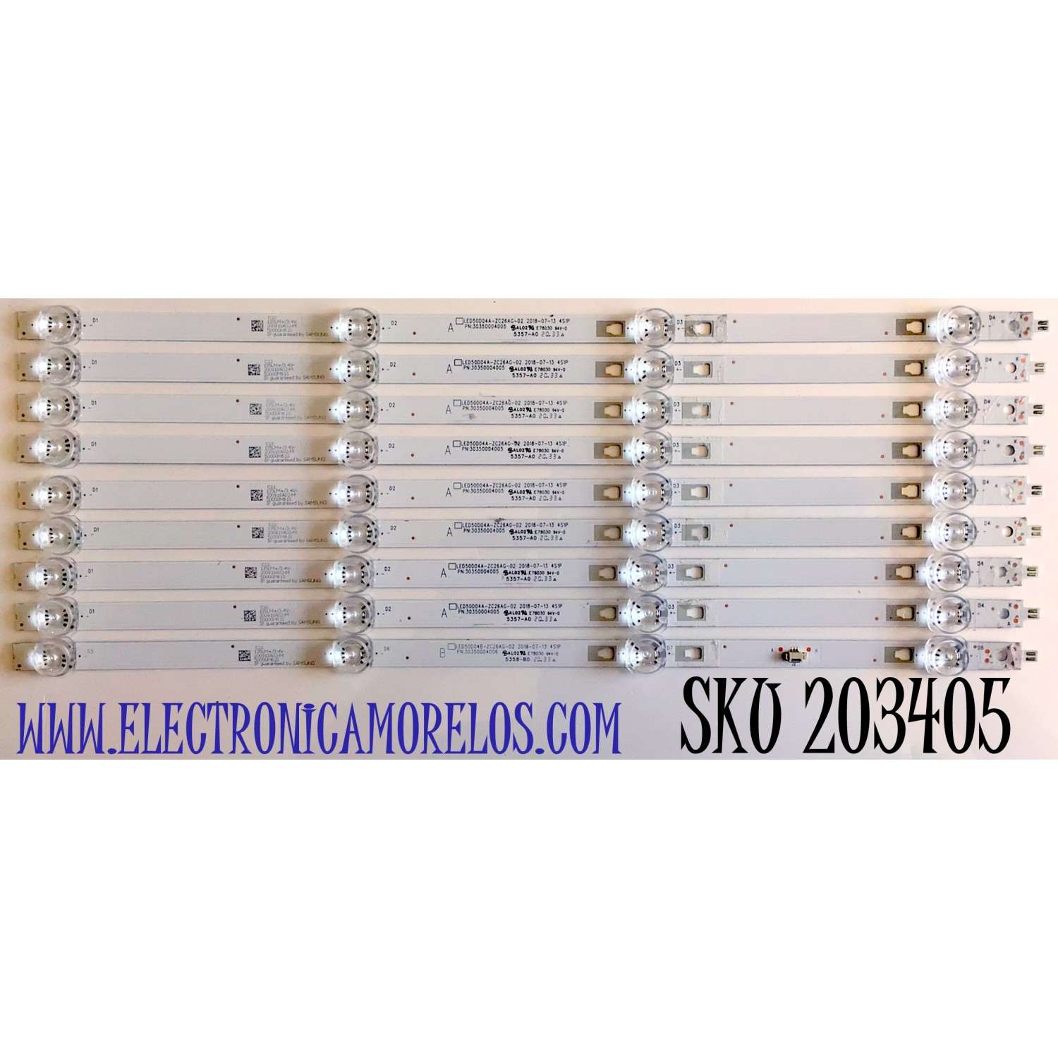 KIT DE LED'S PARA TV ONN ((9 PIEZAS)) / NUMERO DE PARTE 30350004005 / 30350004006 / LED50D04A-ZC26AG-02 / LED50D04B-ZC26AG-02 / 50000M61S / 50000M62S / 5357-A0 / 5358-B0 / PANEL CC500PV3D / MODELO 100012585