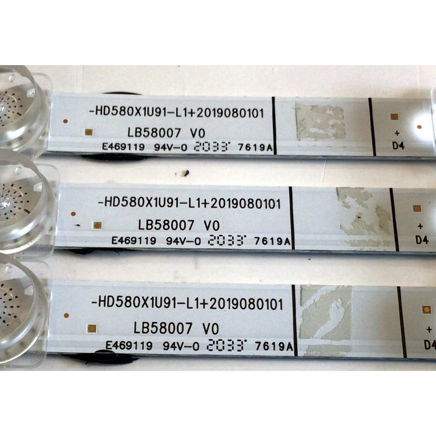 KIT DE LEDS PARA TV HISENSE ORIGINAL 3 PIEZAS / NUMERO DE PARTE LB58007 V0 / HD580X1U91-L1 / 2019080101 / 1234685 / 00965 / PANELS HD580X1U91-L1 / CV580U1-F01 / CV580U1-T01 / MODELOS 58R6E3 / 58H6500G - Imagen 3