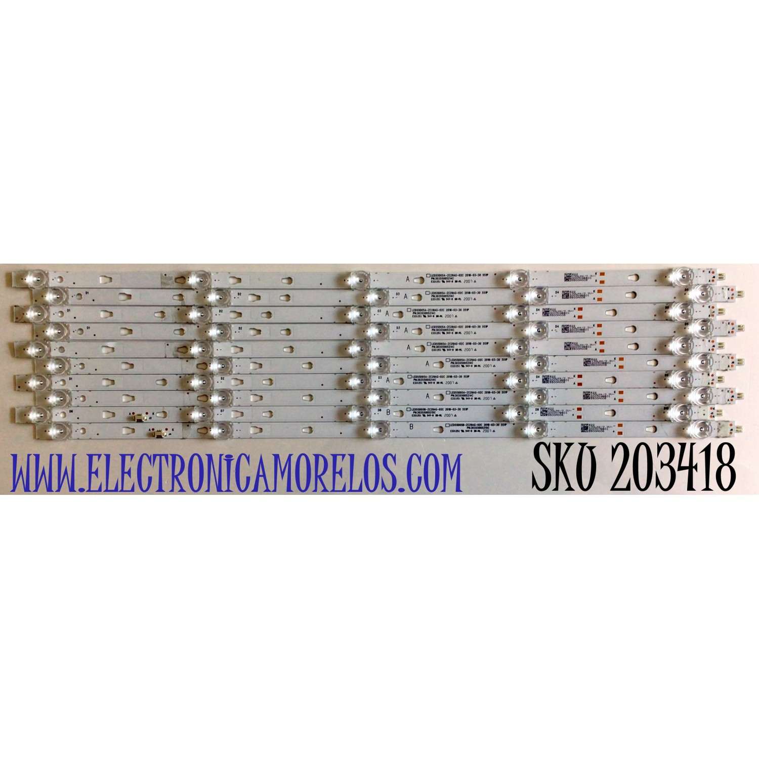 KIT DE LED'S PARA TV ONN / JVC / WESTINGHOUSE ((10PIEZAS)) / NUMERO DE PARTE LED55D05A-ZC29AG-02C / LED55D05B-ZC29AG-02C / 30355005214C / 30355005215C / 5500M005 / 5500M006 / PANEL T550QVN07.2 / LC550EQC-SMA4 / MODELOS 100012586 / WR55UT4009 / LT-55MAW595