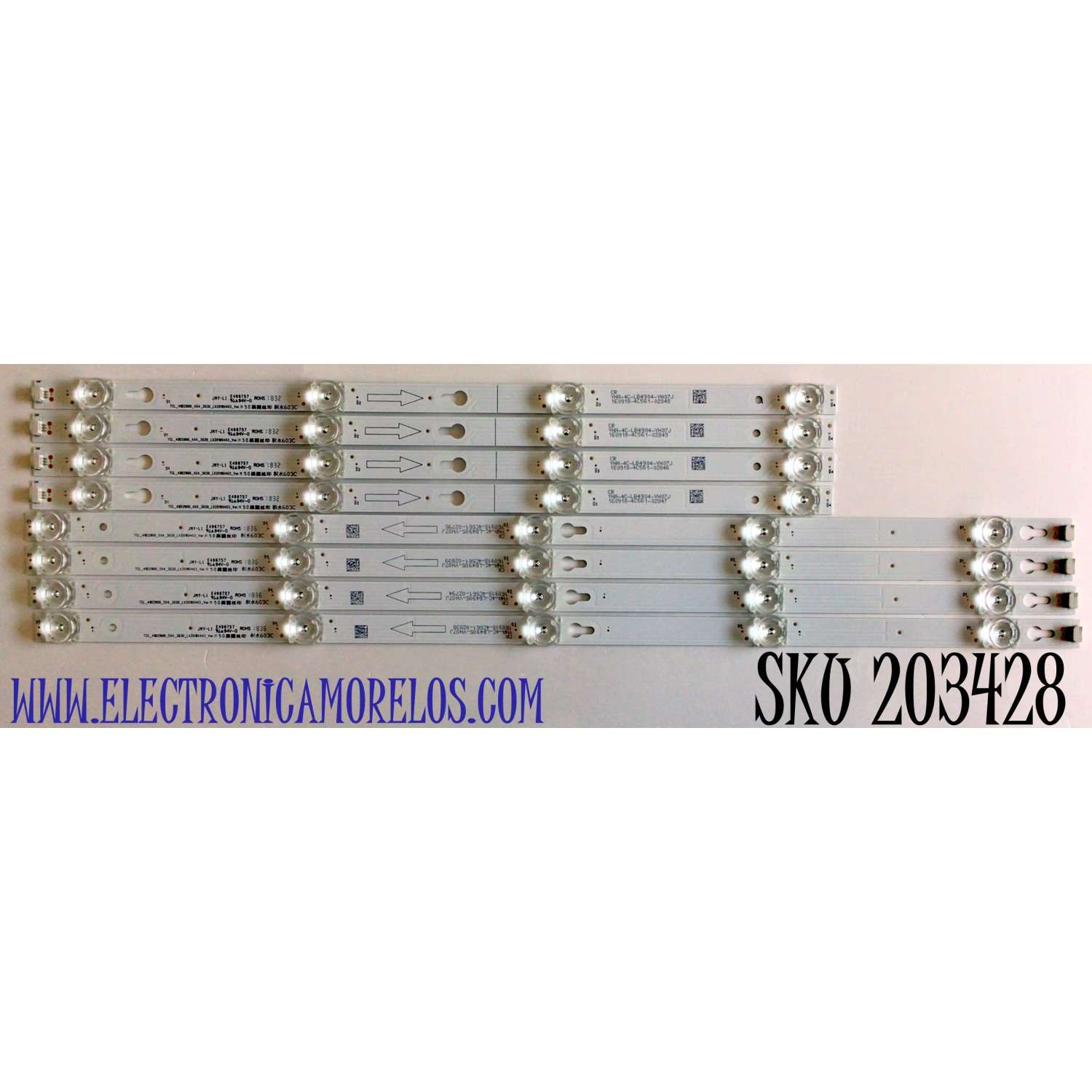 KIT DE LED'S PARA TV TCL (8 PIEZAS) / NUMERO DE PARTE 49D2900 / TCL_49D2900_5X4_3030_LX20180403 / TCL_49D2900_4X4_3030_LX20180403 / YHA-4C-LB4905-YH / PANEL LVU485ND1L / MODELO 50S431