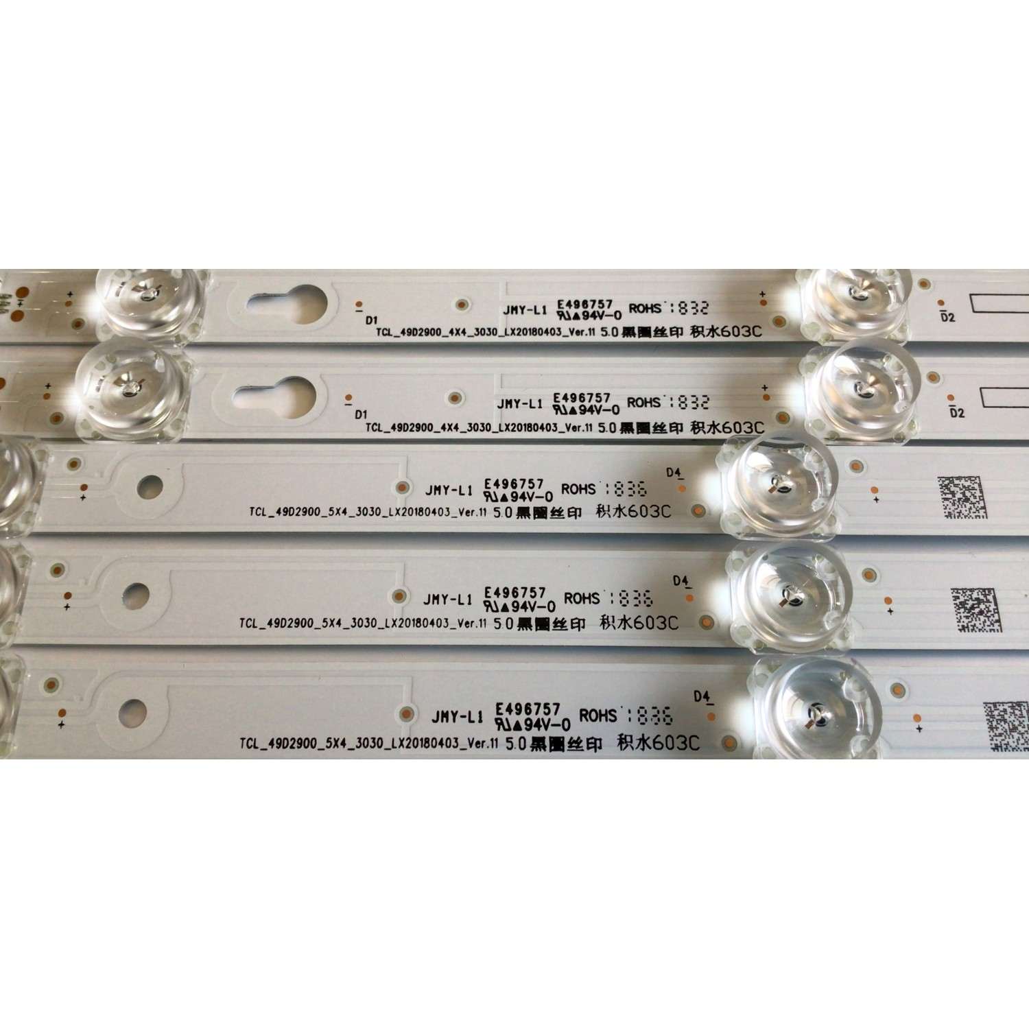 KIT DE LED'S PARA TV TCL (8 PIEZAS) / NUMERO DE PARTE 49D2900 / TCL_49D2900_5X4_3030_LX20180403 / TCL_49D2900_4X4_3030_LX20180403 / YHA-4C-LB4905-YH / PANEL LVU485ND1L / MODELO 50S431 - Imagen 2