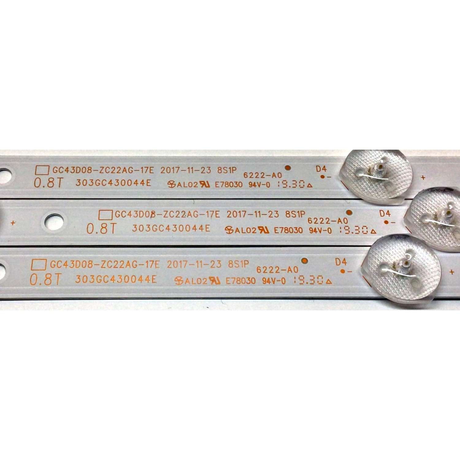 KIT DE LED'S PARA TV SAMSUNG (3 PIEZAS) / NUMERO DE PARTE 303GC430044E / GC43D08-ZC22AG-17E / GC430M12 / 344761000229000 / 70401-00099 / 6222-A0 / MODELO UN43N5300AFXZA - Imagen 5