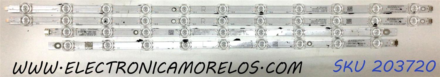 KIT DE LED´S PARA TV TOSHIBA (4 PIEZAS) / NUMERO DE PARTE LB-GM3030-GJVIZIO582X20VB00-L-J / LB-GM3030-GJVIZIO582X20VB00-R-J / E501286 / 58V585-L / 58V585-R / 210BZ09DLB334BR00X / 210BZ11DRB334BR00X / PANEL TPT580B5-U1T01.D / MODELO V585-H11