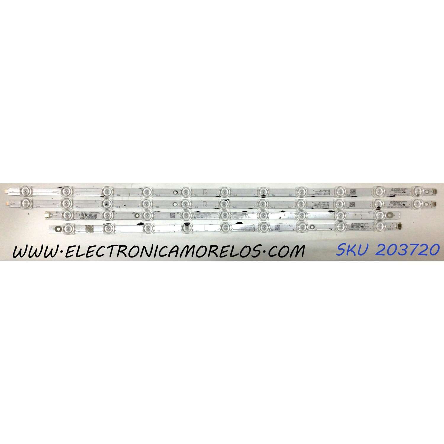 KIT DE LED´S PARA TV TOSHIBA (4 PIEZAS) / NUMERO DE PARTE LB-GM3030-GJVIZIO582X20VB00-L-J / LB-GM3030-GJVIZIO582X20VB00-R-J / E501286 / 58V585-L / 58V585-R / 210BZ09DLB334BR00X / 210BZ11DRB334BR00X / PANEL TPT580B5-U1T01.D / MODELO V585-H11