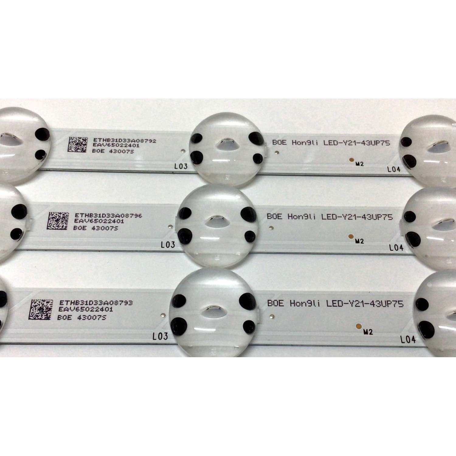 KIT DE LED'S PARA TV LG ((3 PIEZAS)) / NUMERO DE PARTE EAV65022401 / HL-99430CSP1616-0701S-03 B0 3X7 / LED-Y21-43UP75 / 43007S / DISPLAY HV430QUB-F7D / MODELOS 43UP7560AUD / 43UP7560AUD.BUSGLJM / 43UP75006LF / 43UP7500PSF / 43UP7500PSF.AWZGLJZ - Imagen 4