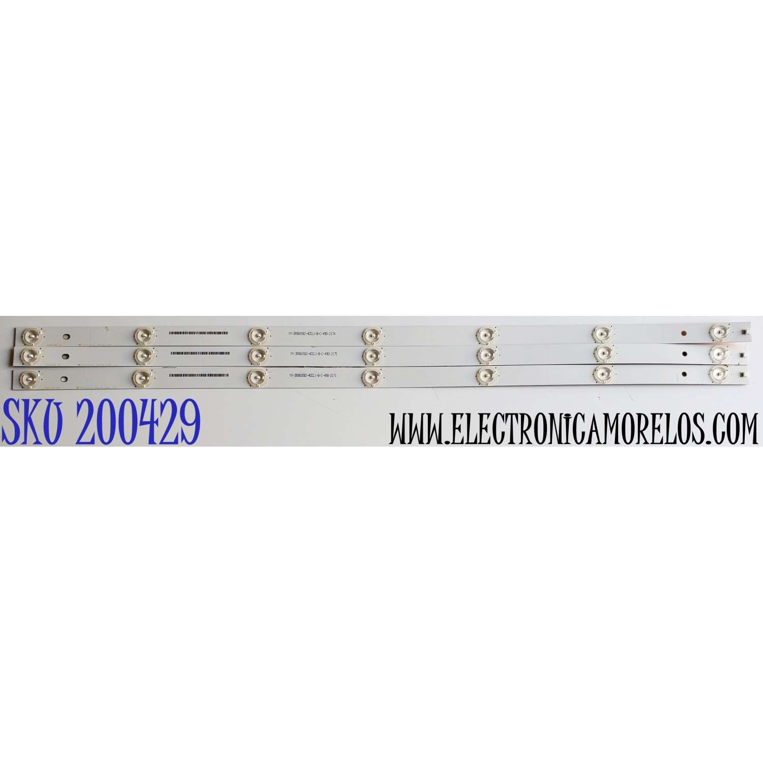 KIT DE LED'S PARA TV INSGINIA ((3 PIEZAS)) / NUMERO DE PARTE 390TV0B / 390TV0B V0 / E74739 94-0 / YX-38S01E02-4CCL1-0-C-49Q / PANEL T390XVN01.0 / MODELO NS-39D220NA16