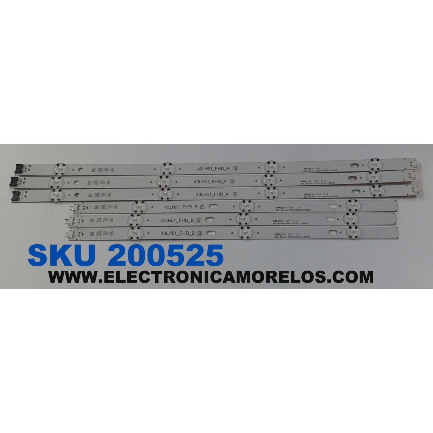 KIT DE LEDS ORIGINAL PARA TV LG 6 PIEZAS / NUMERO DE PARTE EAV63192711 / SSC_43INCH_FHD_B_REV02_150925 / SSC_43INCH_FHD_A_REV02_150925 / 43LH51_FHD_A S / 43LH51_FHD_B S / BOE43036 / PANEL NC430DGG-AAGP1 / MODELO 43UN7000PUB