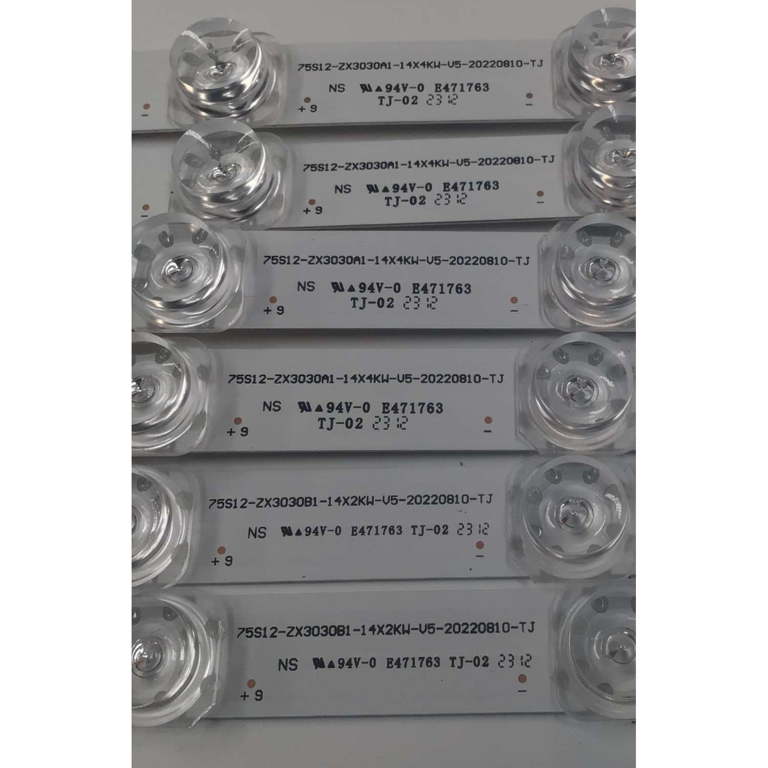 KIT DE LEDS PARA TV TCL ORIGINAL 6 PIEZAS / NUMERO DE PARTE 75S12-ZX3030A1-14X4KW-V5-20220810-TJ / 75S12-ZX3030B1-14X2KW-V5-20220810-TJ / B0101-001001 / B0101-001000 / 4520061AL / 230323028 / 230323029 / 75S12-A-CKD / 75S12-A-CKD / MODELO 75  - Imagen 2