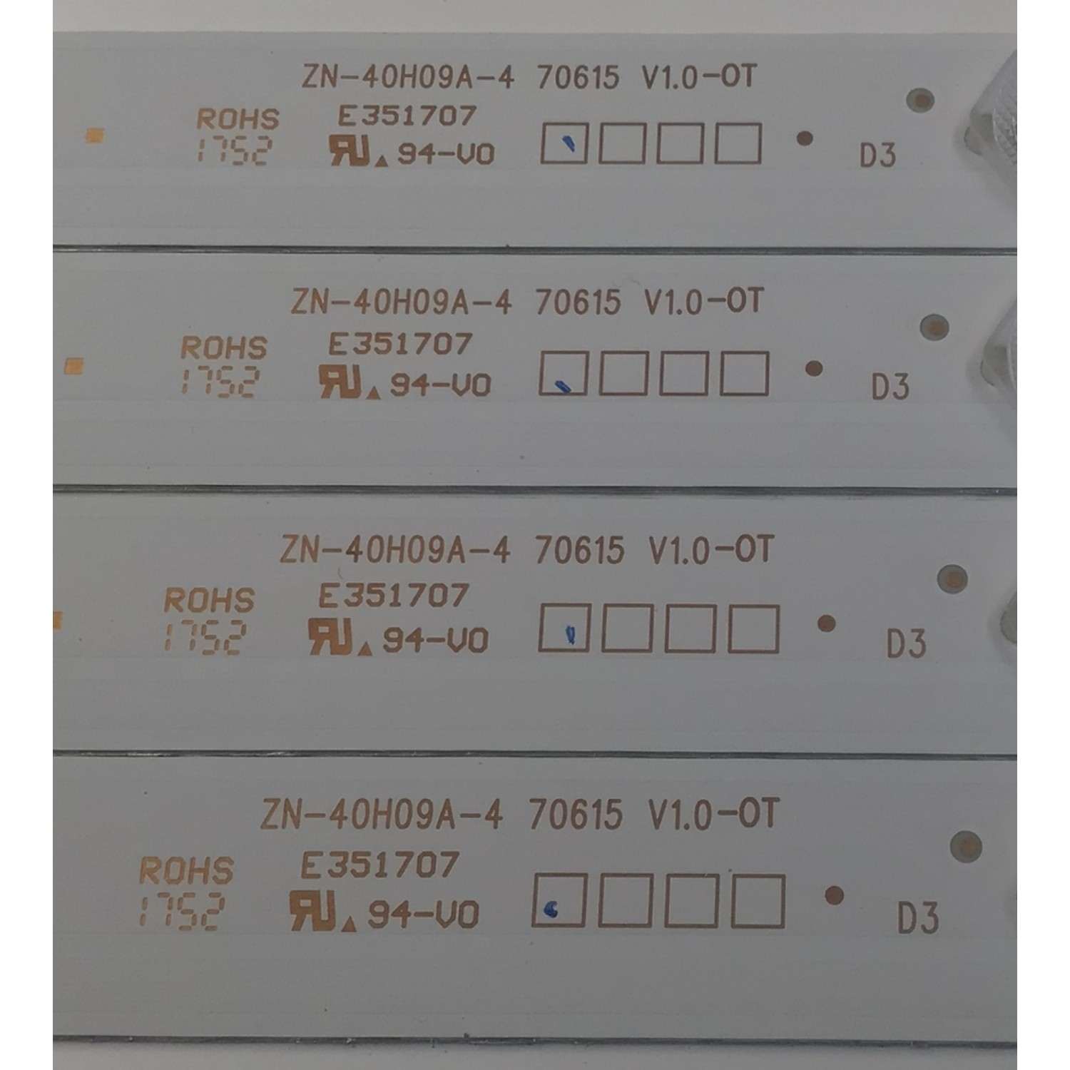 KIT DE LEDS PARA TV CONTINU-US ORIGINAL 4 PIEZAS / NUMERO DE PARTE ZN-40H09A-4 / ZN-40H09A-4 70615 V1.0-OT / ZN-40H09A-4 70615 V1.0-0T / E351707 / H5Z400E / C1000F4G1265PA11N / PANEL V400HJ6-PE1 / MODELO CT-40T18 - Imagen 2