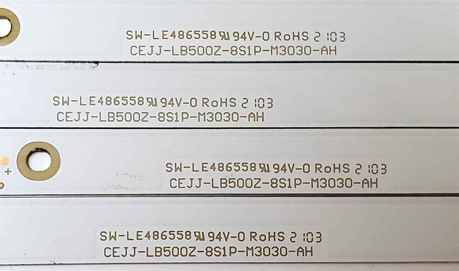 KIT DE LED'S PARA TV INSIGNIA ((4 PIEZAS)) / NUMERO DE PARTE LB500Z / CEJJ-LB500Z-8S1P-M3030-AH / 210BZ08D0B334BLC3K / SW-LE486558 / 211C4A00002X / PANEL TPT500B5 / MODELO NS-50DF710NA21 - Imagen 2