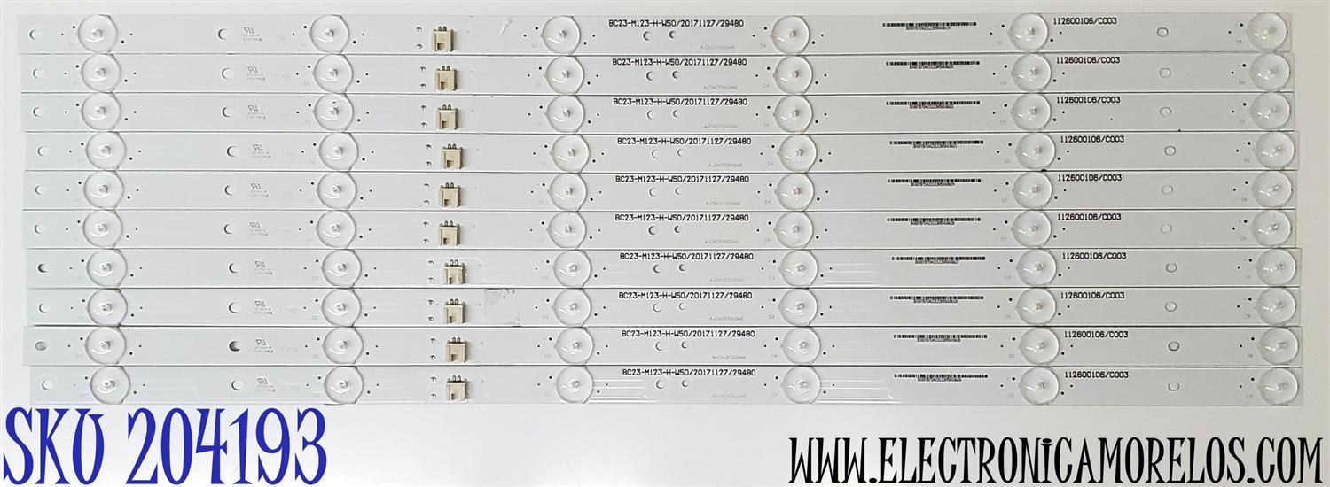 KIT DE LED'S PARA TV ELEMENT ((10 PIEZAS)) / NUMERO DE PARTE A-CNCF55D946 / 112600106/C003 / 3088TB7D423123H5008626 / BC23-M123-H-W50/20171127/29480 / PANEL T550-V35-DLED / MODELO E4SFT5517