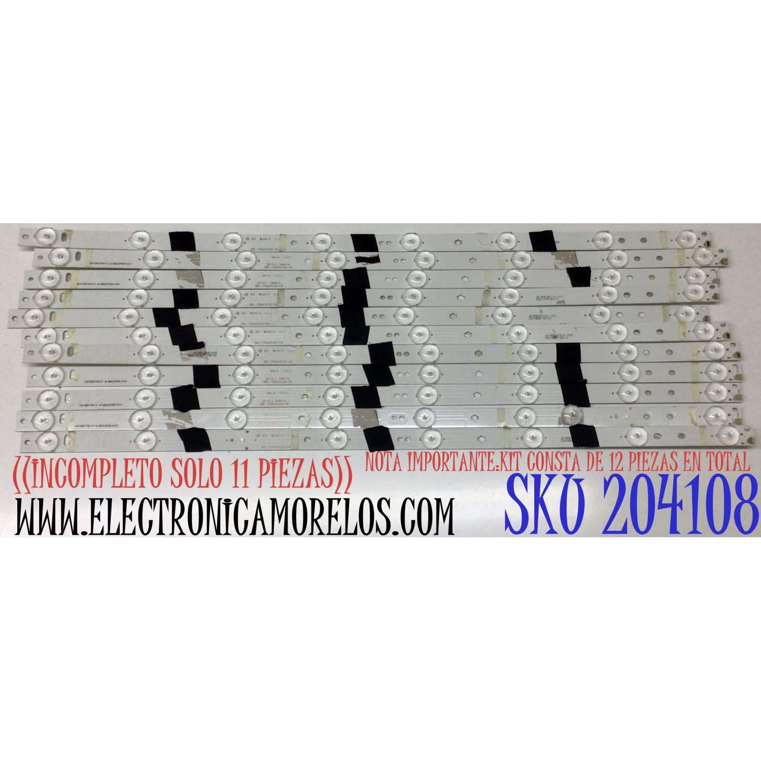 KIT DE LED'S PARA TV SCEPTRE ((INCOMPLETO SOLO 11 PIEZAS)) / NUMERO DE PARTE 3BL-T5664102-18 / 2301055F700170 / JS-QD822FKND-0001 / JS-QD812FKLN-1090 / MODELOS U550CV-UMC / 55L6