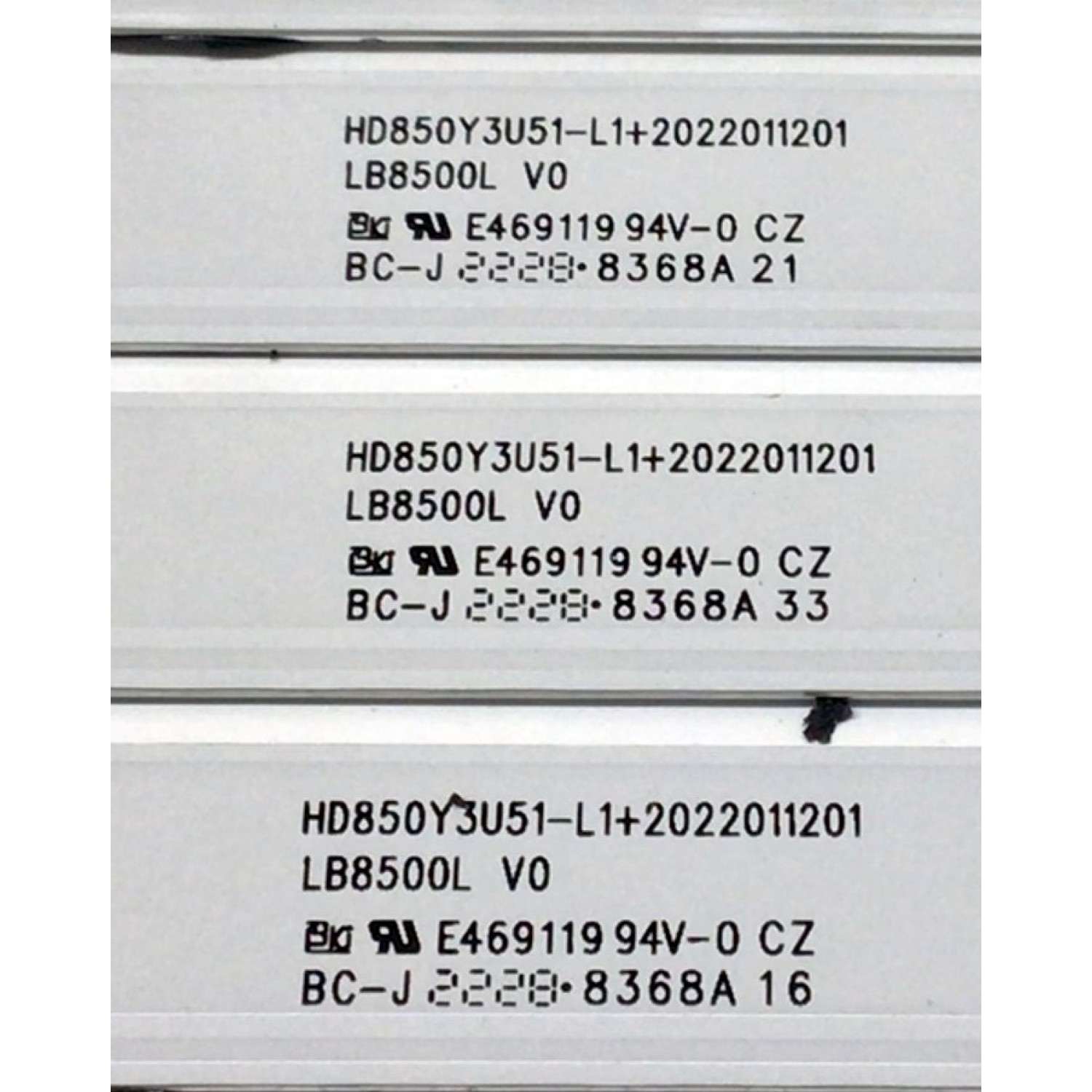 KIT DE LED'S PARA TV HISENSE ((INCOMPLETO SOLO 15 PIEZAS)) / NUMERO DE PARTE LB8500L / LB8500L V0 / HD850Y3U51-L1+2022011201 / PANEL HD850Y3U51-L1M1 / MODELOS 85A6H / 85A7H - Imagen 4