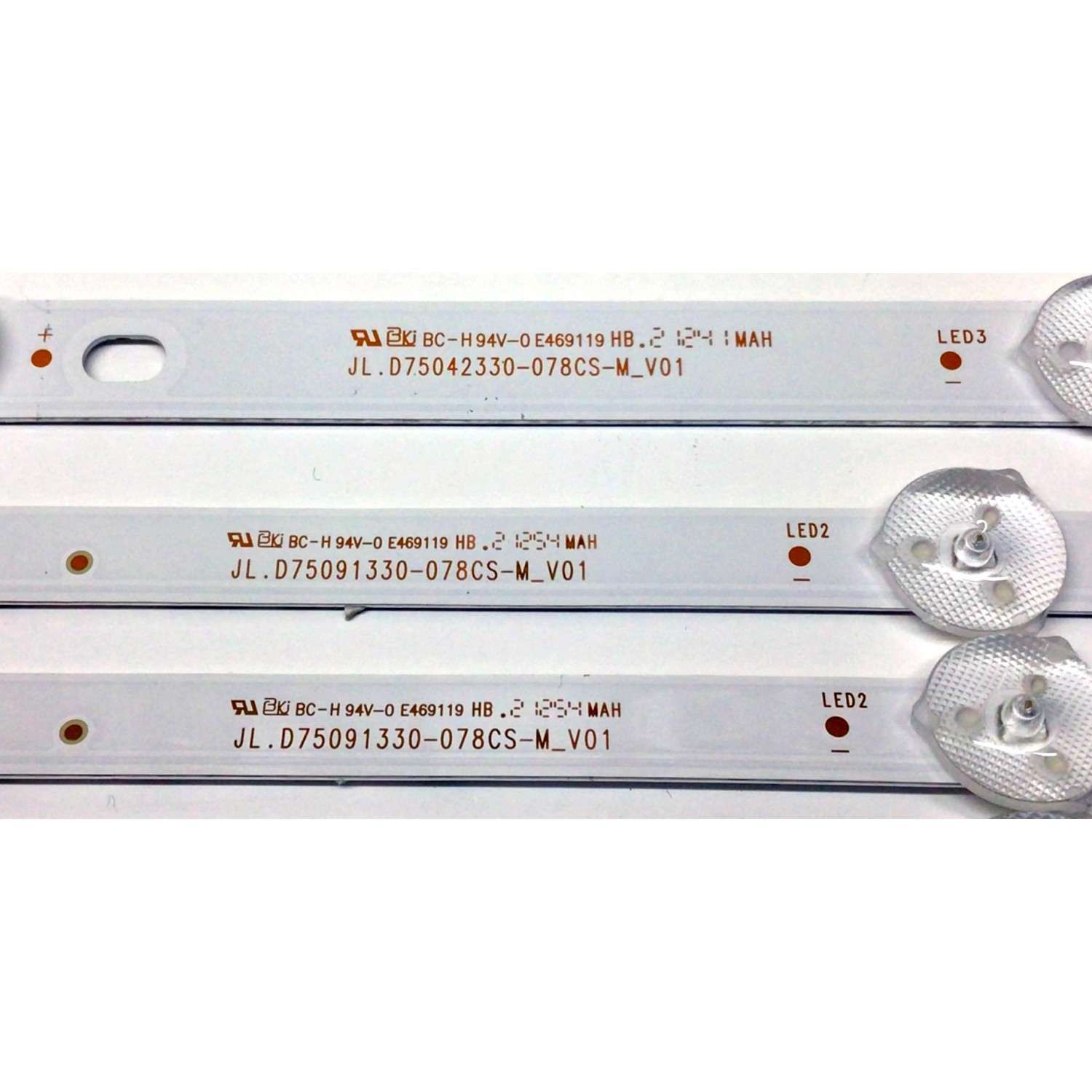 KIT DE LED'S PARA TV PANASONIC (13 PIEZAS) / NUMERO DE PARTE JL.D75042330-078CS-M_V01 / BC-H94V-0 E469119 HB.2 / 30105869DA12 / JL.D75091330-078CS-M_V01 / 30105868DB12 / PANEL HV750QUB-F90 / MODELO TH-75CQE1W - Imagen 2