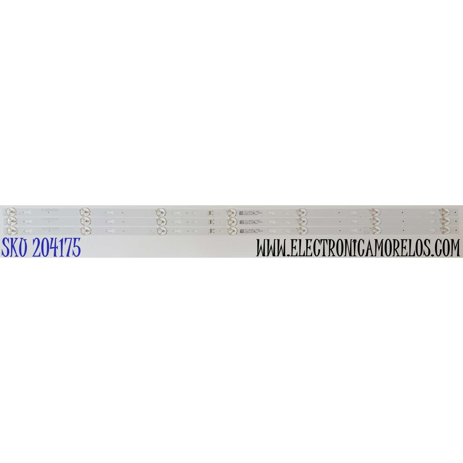 KIT DE LED'S PARA TV HKPRO ((3 PIEZAS)) / NUMERO DE PARTE CRH-AT43D120030300703788REV1.1 / 4C-LB430T-XR4C / L06Y174JA5 / 218763 / E479275 / PANEL LVF430PADX E0086 / DISPLAY CC430LV1D / MDOELO HKP43SM8